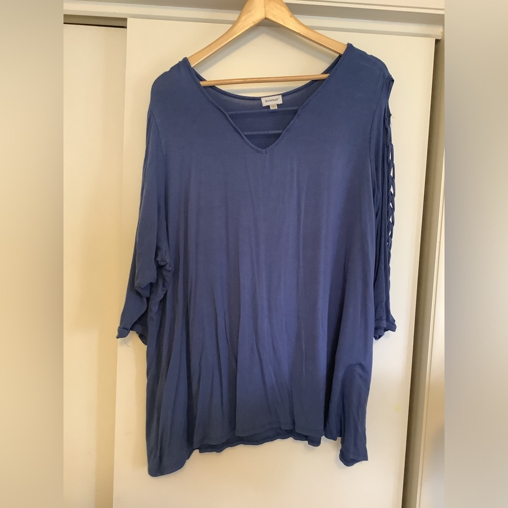 Avenue Long-Sleeved Blouse, decorative lacing along arms, Royal Blue, size 26/28